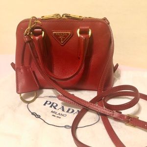 Auth-Prada Saffiano Lux Leather Mini Crossbody Bag